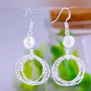 New silver lucky bead five rings embroidery drop earrings